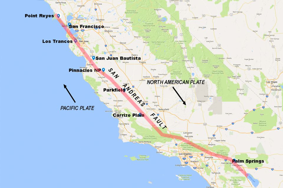 Map of San Andreas fault line
